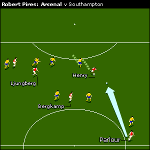 Ray Parlour releases Thierry Henry down the Arsenal right...