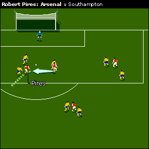 Ljungberg's shot is blocked, but the ball rebounds to Robert Pires...