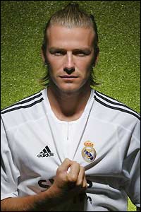 David Beckham models the new Real Madrid home shirt