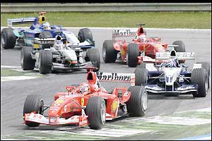 Ferrari's Michael Schumacher leads from the front of the grid