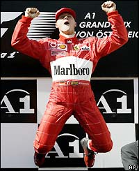 Schumacher celebrates on the podium