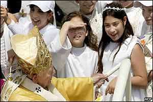 Pope John Paul II speaks with children 