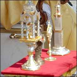 From left to right: the relics of the four new saints: Italy's Maria De Mattias, Poland's Joseph Sebastian Pelczar, Poland's Ursula Ledochowska and Italy's Virginia Centurione Bracelli