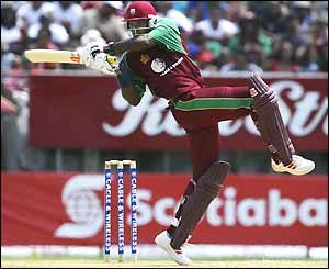 Chris Gayle plays a flamboyant pull shot
