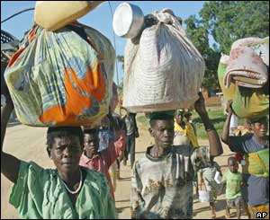 Women leave a UN compound in Bunia