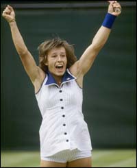 Martina Navratilova celebrates one of her numerous Wimbledon victories
