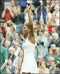 Venus salutes the crowd after her win