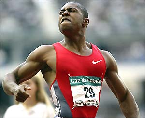 Bernard Williams reacts after winning the 100m