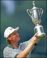 24-year-old South African Ernie Els lifts the trophy