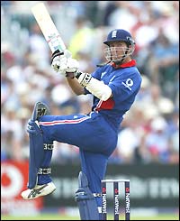 Michael Vaughan plays a pull shot