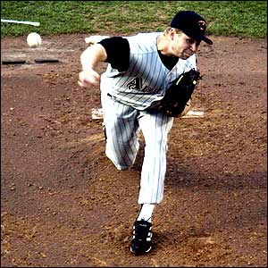 Andrew Good of the Arizona Diamondbacks pitches against the Los Angeles Dodgers