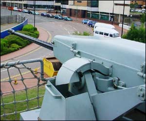 One of the guns on HMS Cardiff