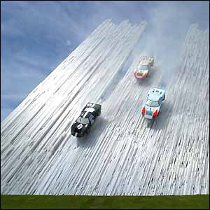 Models of the Le Mans-winning GT40s on display outside Goodwood House during the Goodwood Festival of Speed