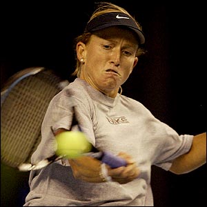 Nicola Pratt practices with Australia's Federations Cup team at the Wollongong Entertainment Centre 