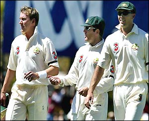 Brett Lee strolls off the pitch after a good morning's work