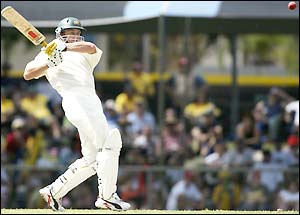 Adam Gilchrist hits a powerful shot