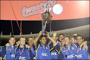 Surrey players celebrate after winning the Twenty20 Cup
