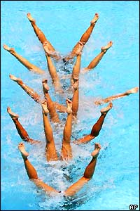 The Chinese synchronised swimming team go through their routine at the World cCampionships in Barcelona