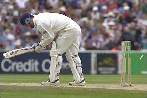 Graham Thorpe is bowled by Jacques Kallis for 124