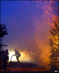 Forest fire raging in Vaestervik in Vaesterbotten, Sweden