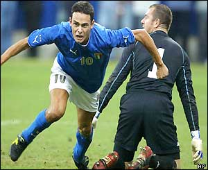 Filippo Inzaghi turns away as he scores his second 