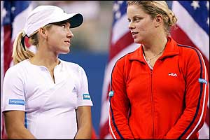 The finalists exchange pleasantries after Henin-Hardenne's victory