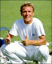 Stewart smiles for the cameras during the 1989-90 West Indies tour