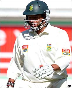 Andrew Hall trudges off after his first-ball duck
