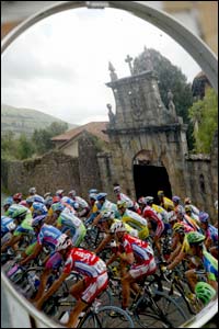 The pack rides during the Tour of Spain