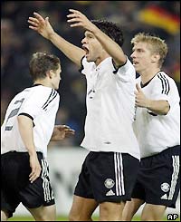 Michael Ballack celebrates his penalty strike