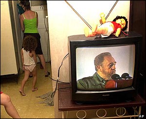 Castro speech on TV in Cuban home