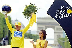 Armstrong celebrate on the podium in Paris