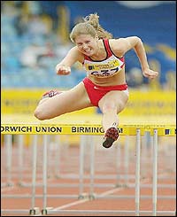 Rachel King wins the 100m hurdles