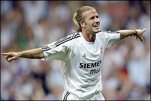 David Beckham scores for Real Madrid