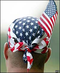 An American fan watches as they take on Europe in the Solheim Cup 