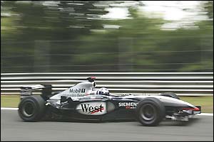 David Coulthard drives around the track at Monza on his way to a disappointing eighth place