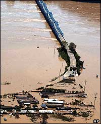 An aerial view shows a flooded area after Typhoon Maemi hit Masan, south of Seoul