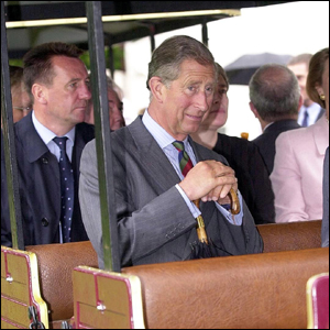 The prince went on a tour of the site on a mini-train 