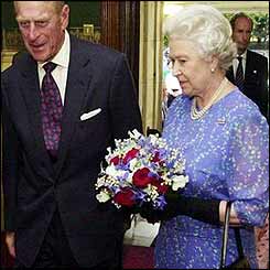 Queen, with posy, and Duke of Edinburgh