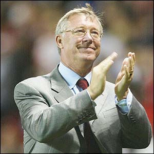 Sir Alex Ferguson applauds his team's 5-0 win