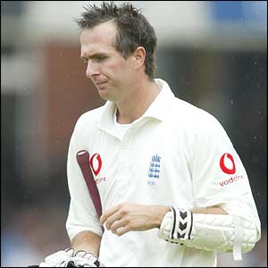 Michael Vaughan walks back to the pavillion after being bowled for 33