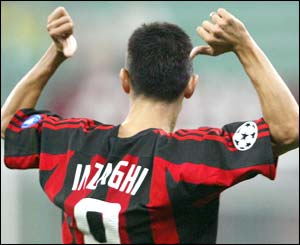 Filippo Inzaghi celebrates his goal against Ajax