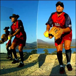 Three-time Olympian and two-time gold medalist softball pitcher Lisa Fernandez poses for a portrait