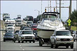 Cars leaving Wrightsville Beach, North Carolina