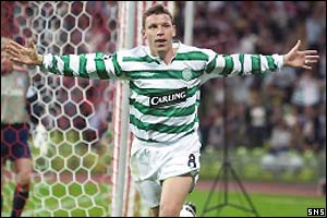 Alan Thompson celebrates his goal for Celtic