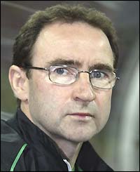 Celtic manager Martin O'Neill looks sombre after his side lose to Bayern Munich