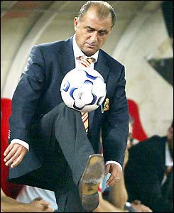 Galatasaray coach Fatih Terim juggles the ball