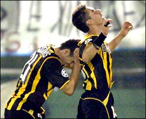 Vassilis Tsartas celebrates his equaliser