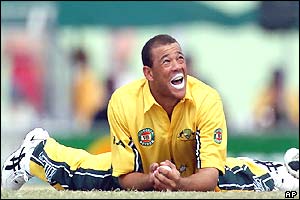 Andrew Symonds on the ground after catching Habibul Bashar