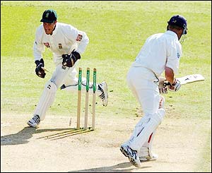 Flintoff's innings comes to an end when he is the last man out